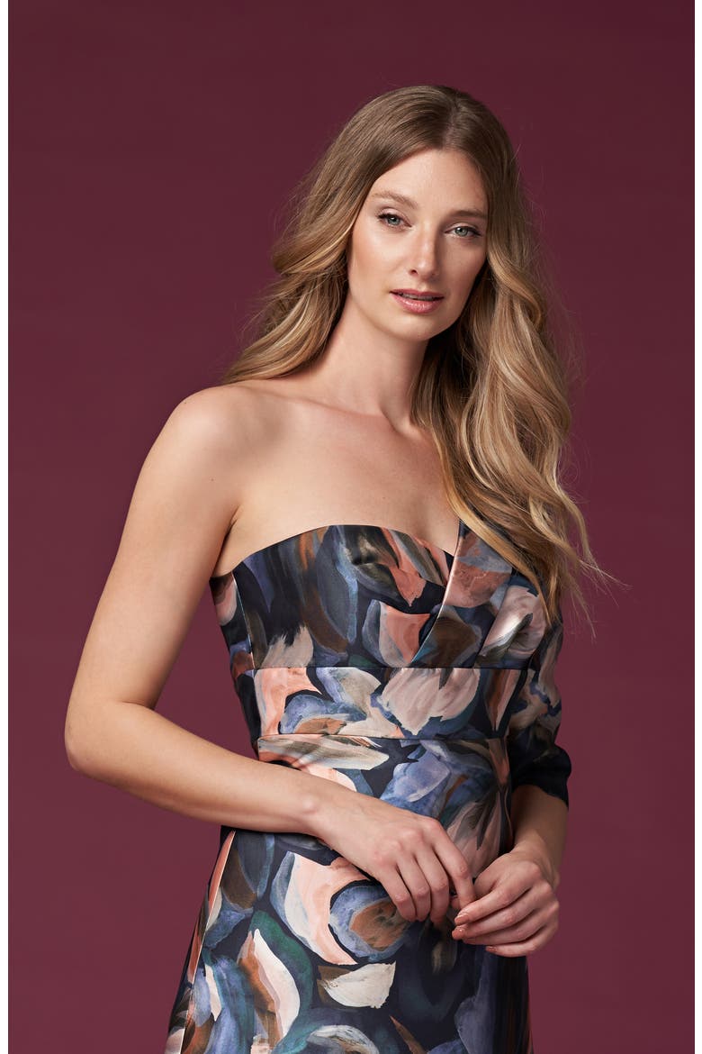 Mia One-Shoulder Jacquard A-Line Gown, Alternate, color, TERRA COTTA/ TEAL FLORAL PRINT