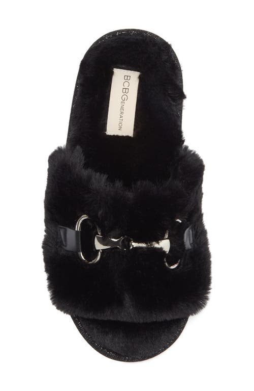 Bcbg Plush Horsebit Faux Fur Slipper In Black