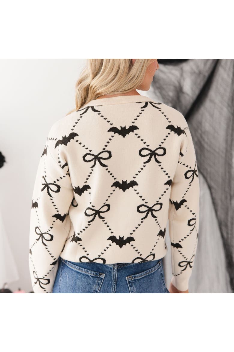 Bat Trellis Halloween Women's Sweater, Alternate, color, Ivory