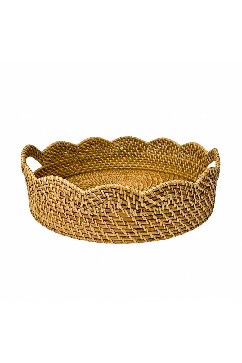 Lily Round Scalloped Rattan Serving Tray, Alternate, color, Natural