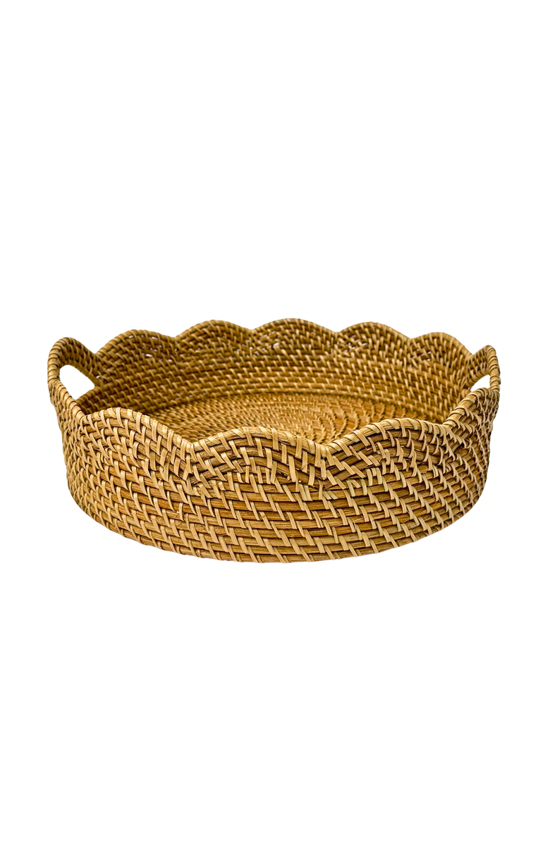 Kubo Lily Round Scalloped Rattan Serving Tray, Alternate, color, Natural