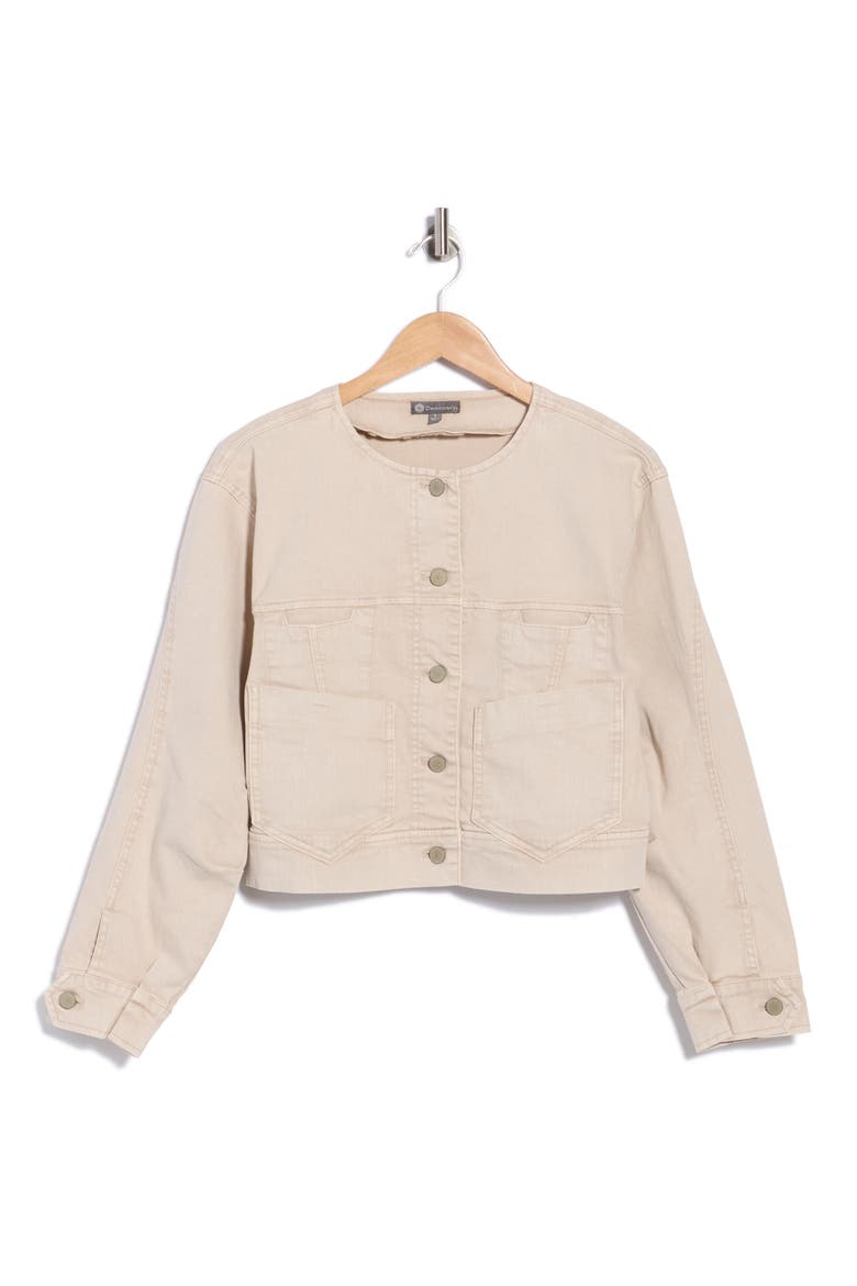 Barrel Sleeve Denim Moto Jacket, Alternate, color, WASHED LINEN