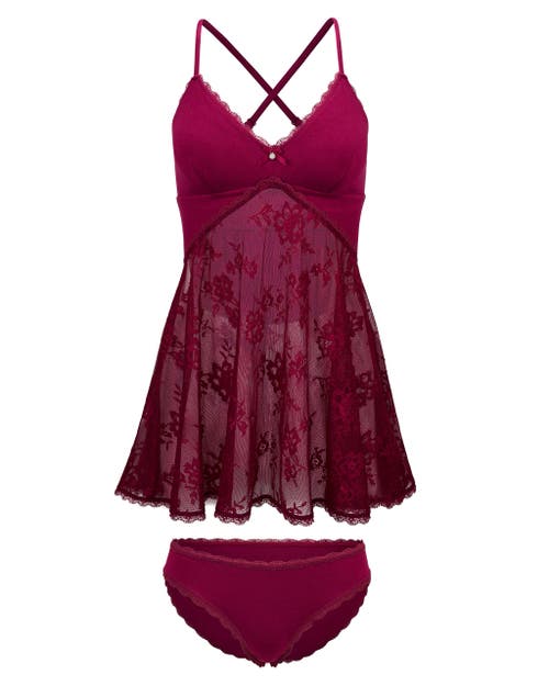 Adore Me Marien Babydoll & Bikini Set In Pink