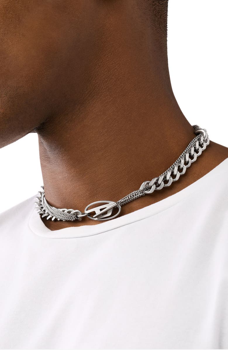 DIESEL<sup>®</sup> Oval D Toggle Chain Necklace, Alternate, color, Silver