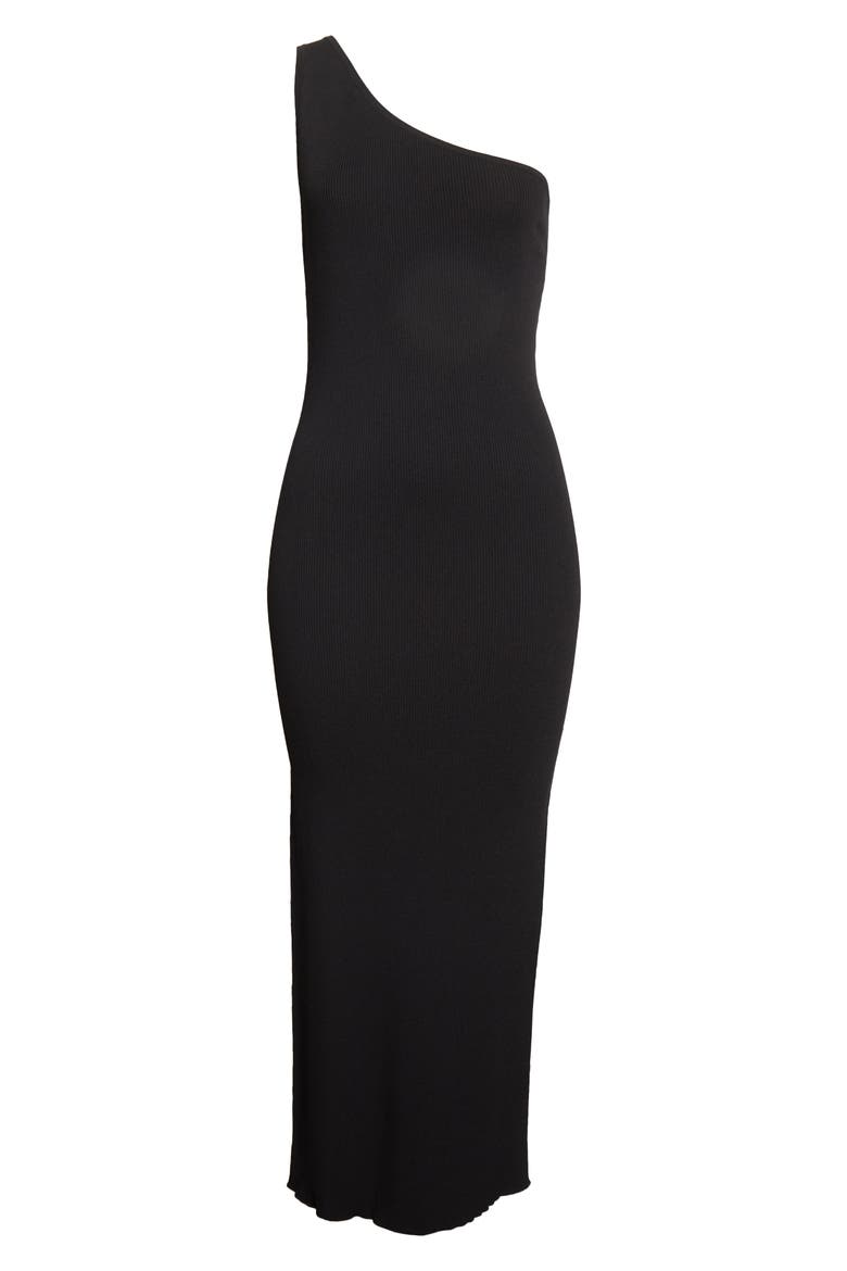 Rib One-Shoulder Dress, Alternate, color, BLACK