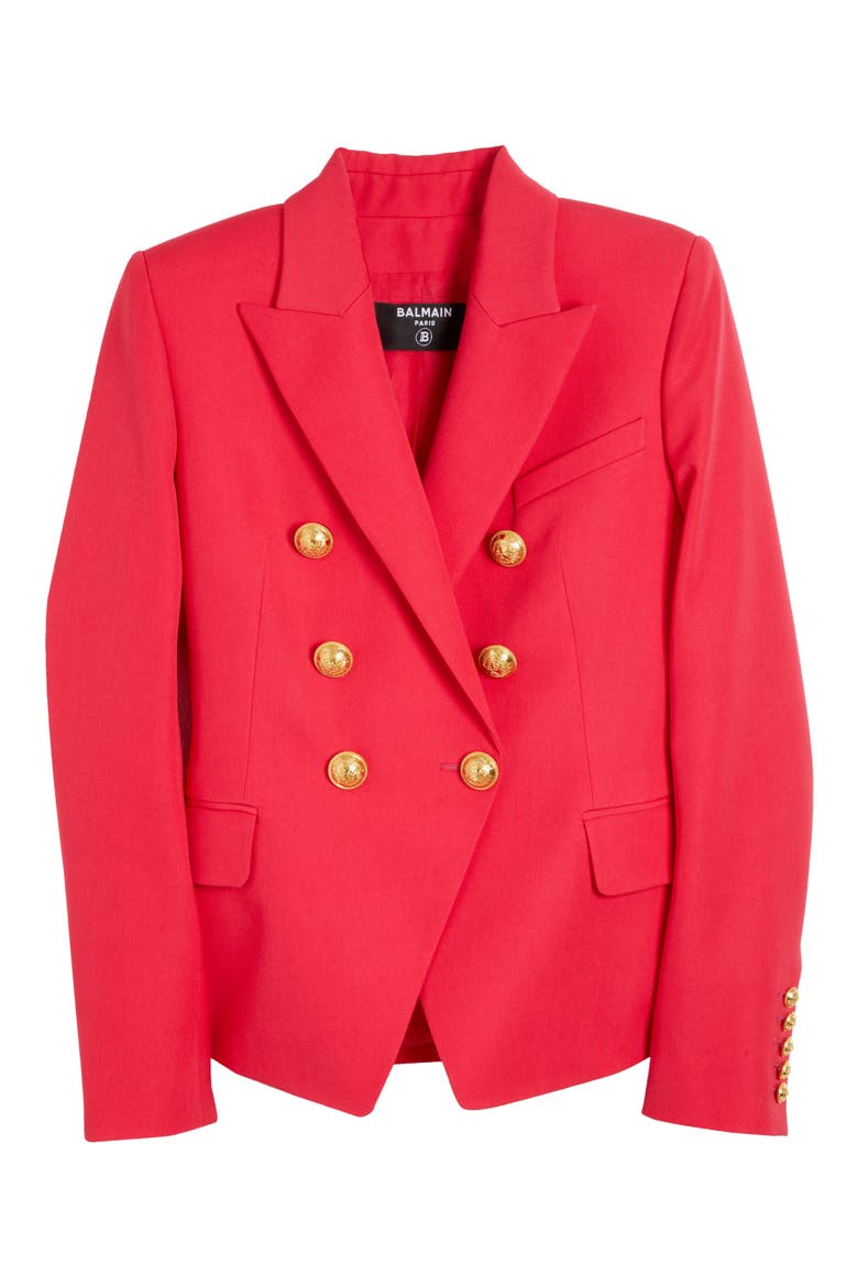 Double Breasted Grain de Poudre Wool Jacket, Alternate, color, LIVE FUCHSIA