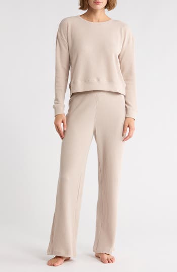Yogalicious Long Sleeve Top & Pants Waffle Knit Pajamas In Neutral