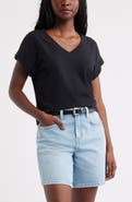 Caslon® Roll Cuff V-Neck T-Shirt