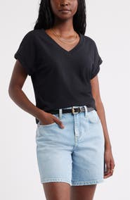 Caslon® Roll Cuff V-Neck T-Shirt