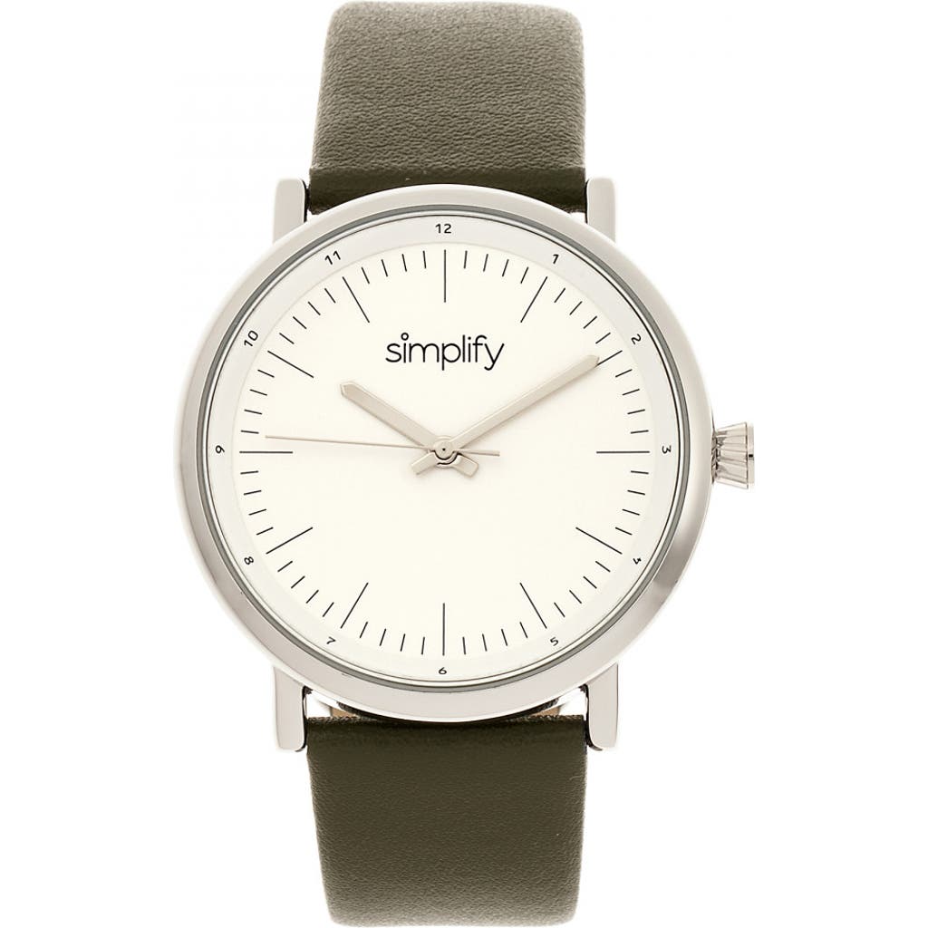 Simplify The 6200 Leather-strap Watch In White/olive