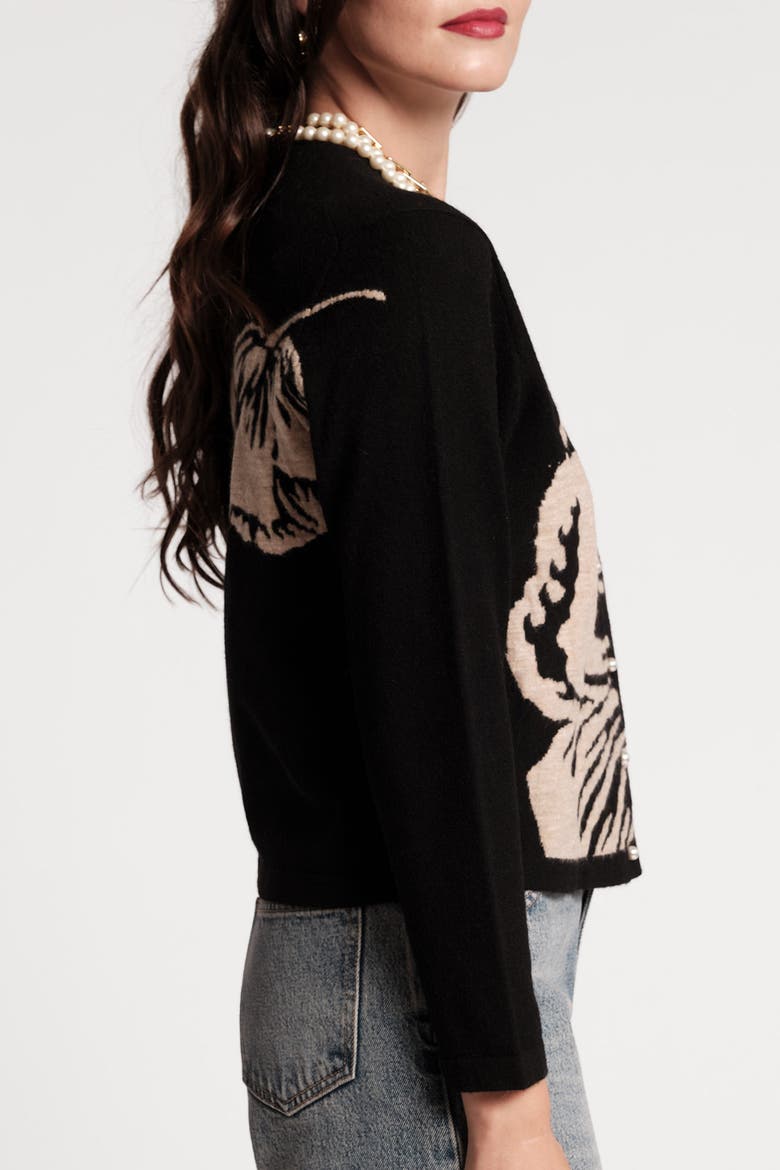 Darling Cardigan Carefree Chrysanthemum, Alternate, color, Black/Camel