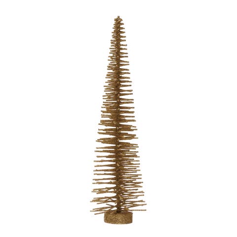 Rattan Tree with Glitter & Wood Base, Gold