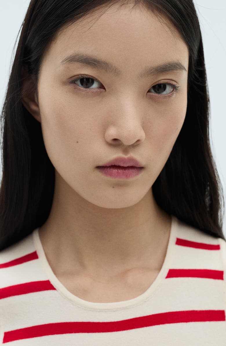 MANGO Stripe Knit Crop Tank, Alternate, color, Red