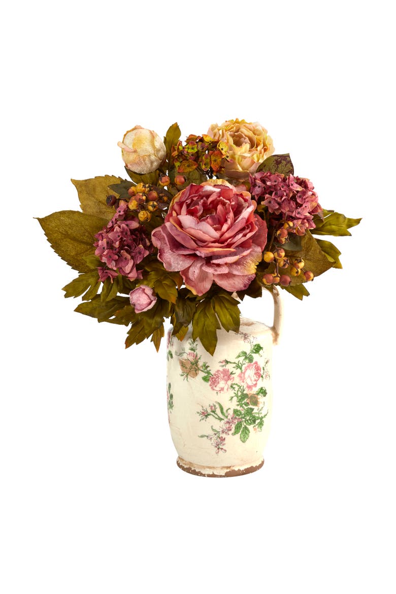 18-in Peony Artificial Arrangement in Floral Pitcher, Main, color, Pink