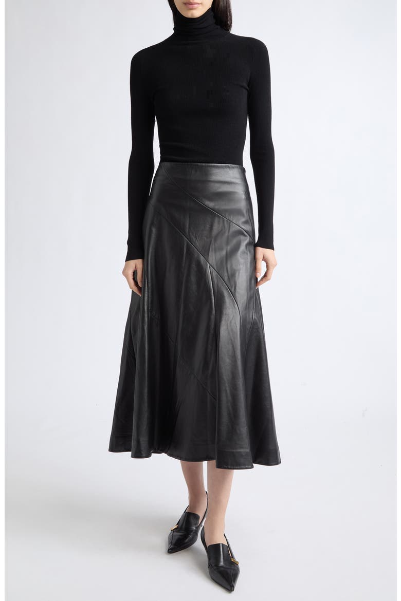 Kenza Leather Skirt, Alternate, color, BLACK