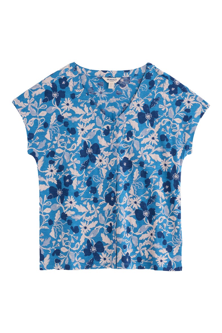 Studio Glass Organic Cotton Button-Up Top, Alternate, color, WINDING MEADOW SAILBOATS