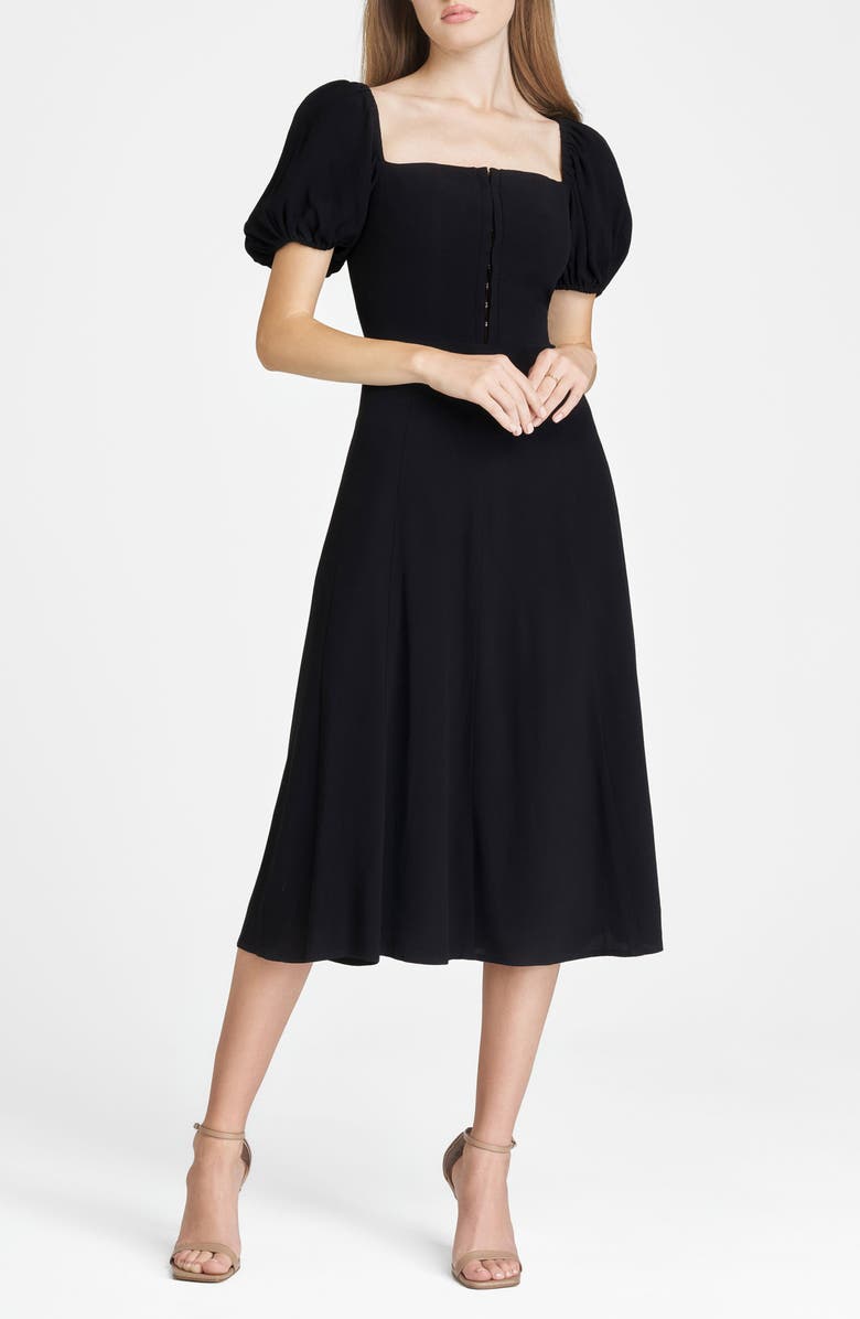 WAYF Leonie Puff Sleeve Midi Dress, Main, color, Black