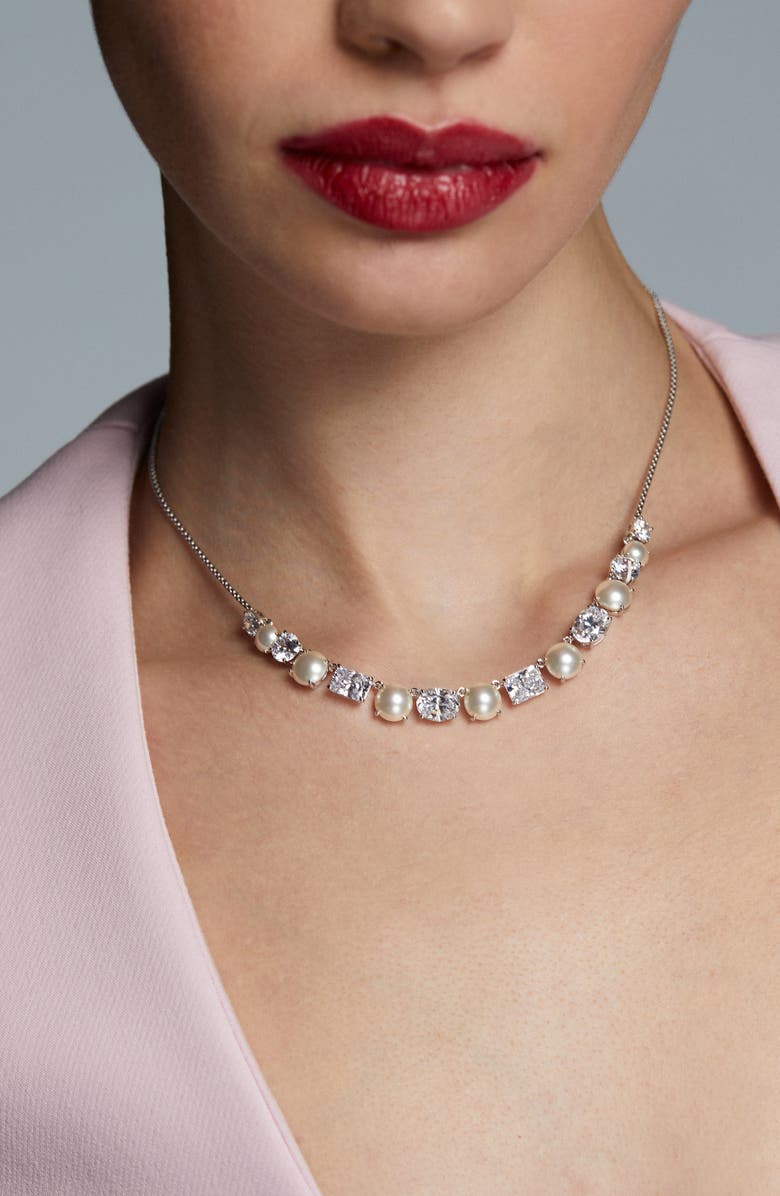 Nadri London Cultured Pearl Mixed Frontal Necklace, Alternate, color, 