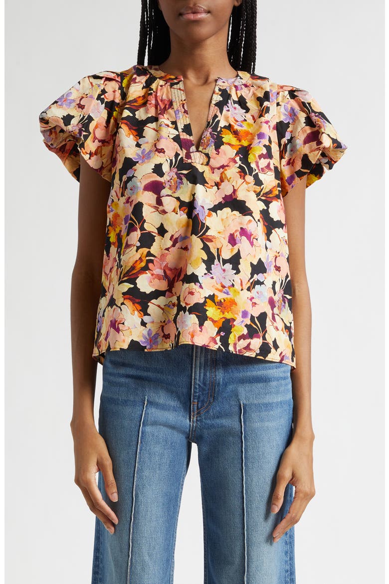 Abril Floral Print Puff Sleeve Top, Main, color, NIGHT BLOOM