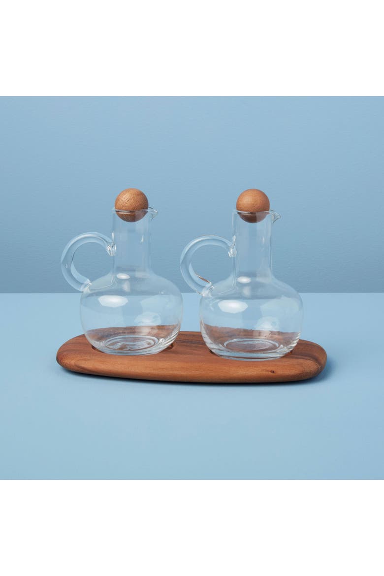 Oil & Vinegar Cruet Set with Acacia Tray, Alternate, color, Brown