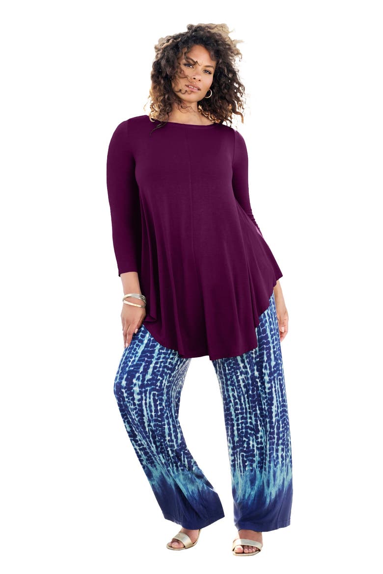 Plus Size Boatneck Swing Ultra Drape Tunic Top, Main, color, DARK BERRY