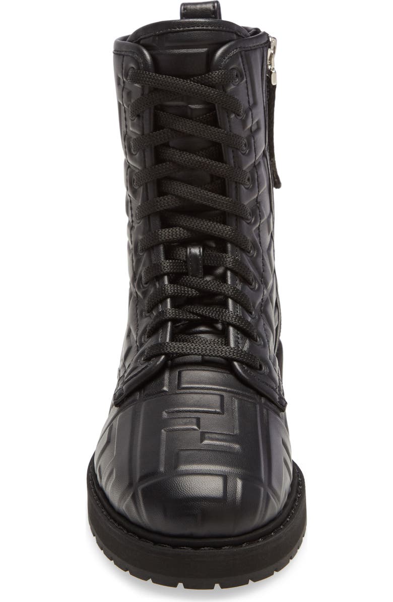 Fendi FF Embossed Logo Combat Boot, Alternate, color,