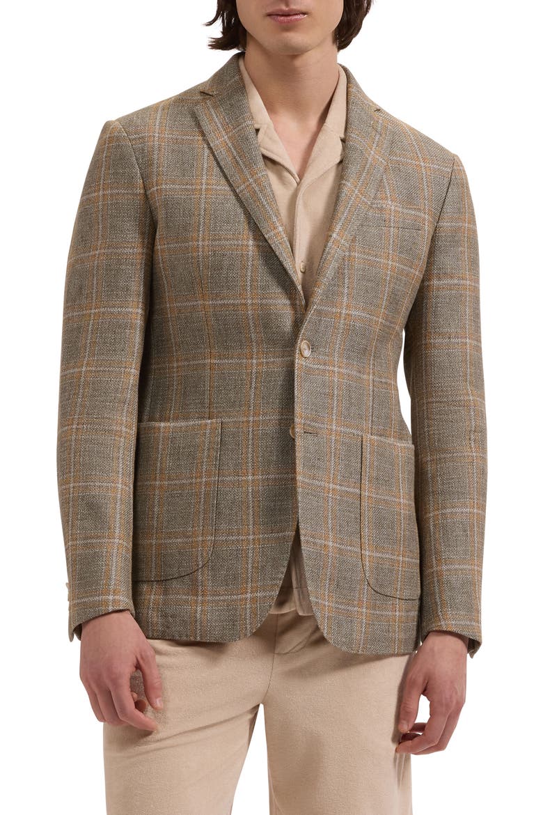 Windowpane Check Cotton & Linen Blazer, Main, color, KHAKI