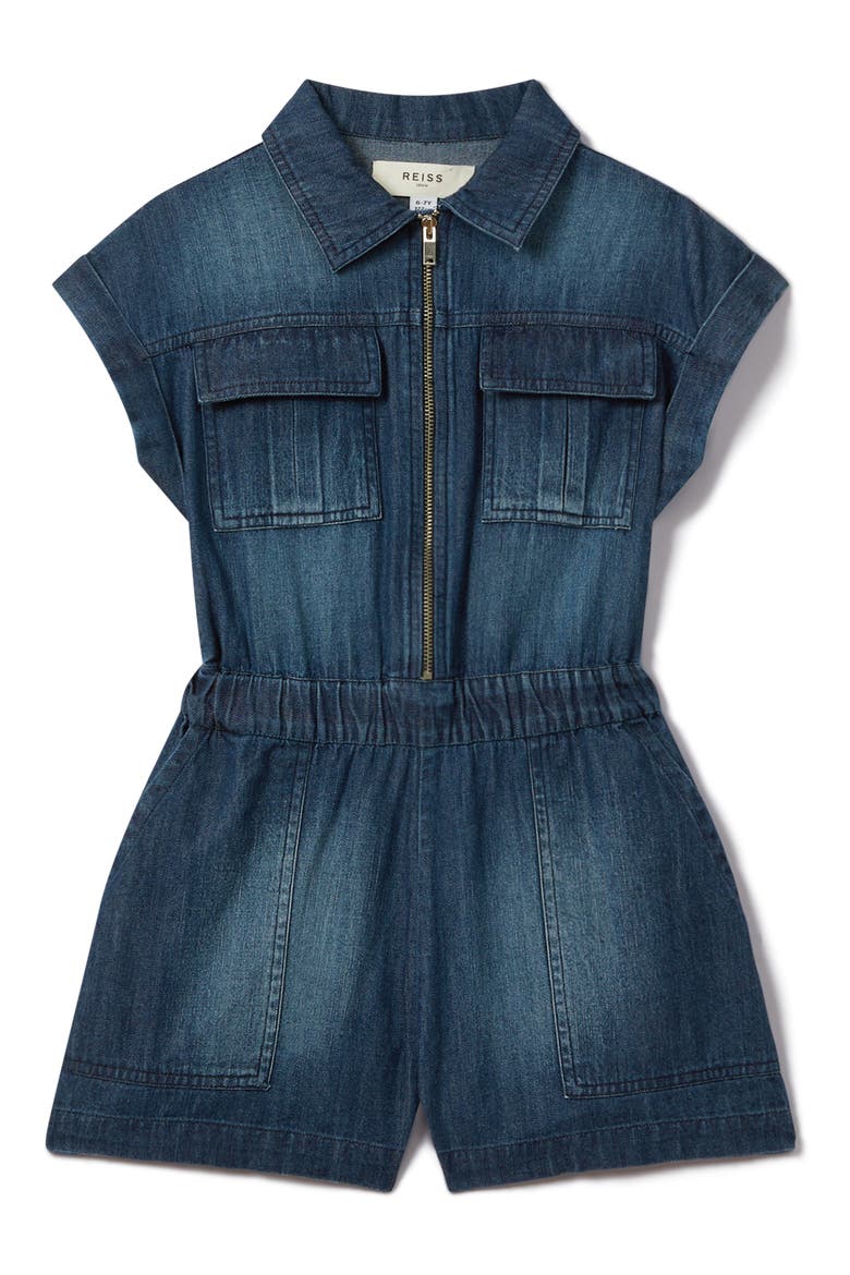 Kids' Josie Denim Romper, Main, color, BLUE