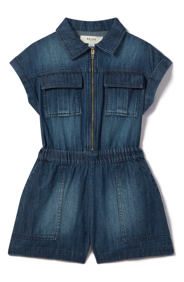 Reiss Kids' Josie Denim Romper, Main, color, 