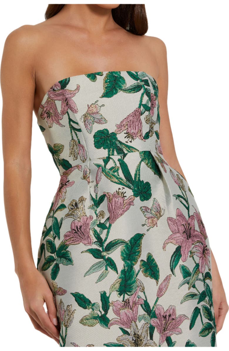Mac Duggal Floral Brocade Strapless Fitted Midi Dress, Alternate, color, Lily
