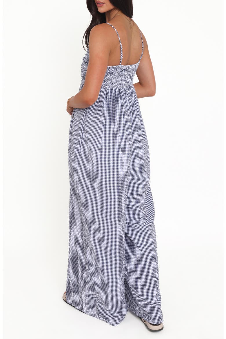 Priscilla Gingham Flowy Wide Leg Cotton Jumpsuit, Alternate, color, BLUE GINGHAM