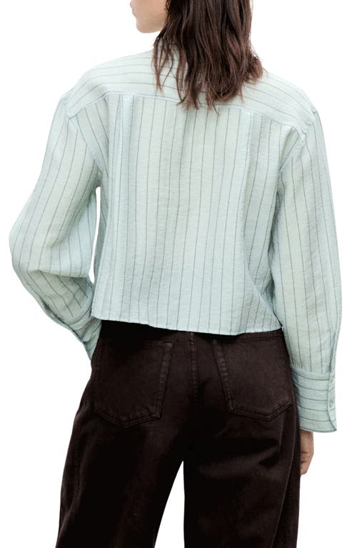 Mango Stripe Crop Button-up Shirt In Green