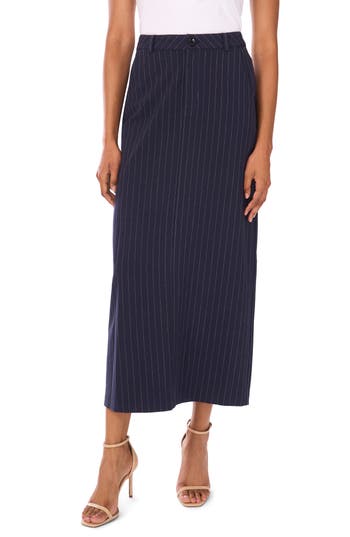 Halogen ® Pinstripe High Rise Midi Skirt In Blue