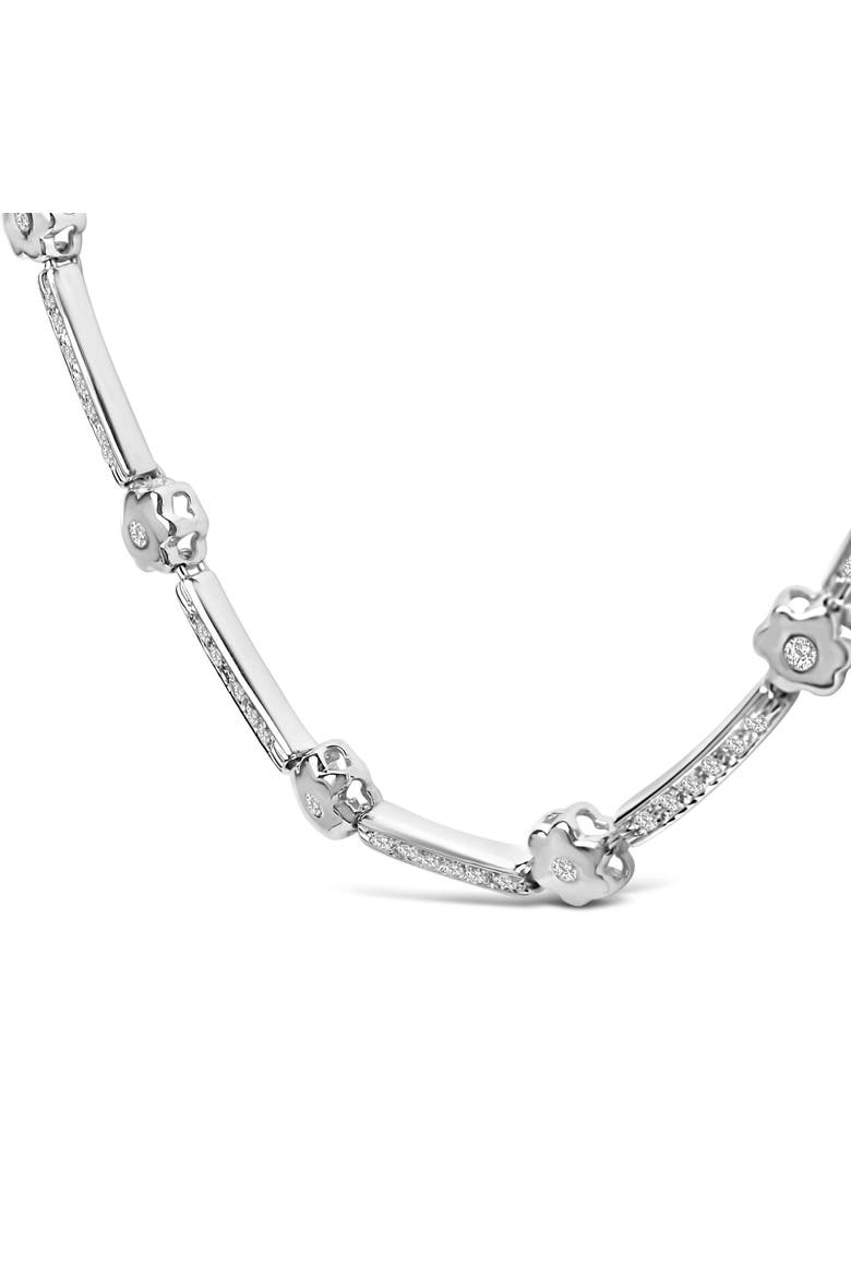 14K White Gold 1.0 Cttw Diamond Flower and Bar Station Necklace, Alternate, color, White