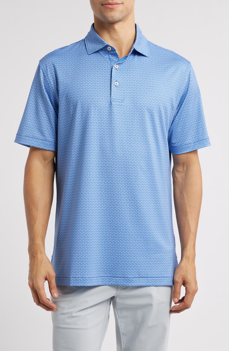 Peter Millar Vega Geometric Print Performance Jersey Polo, Main, color, Sailor Blue