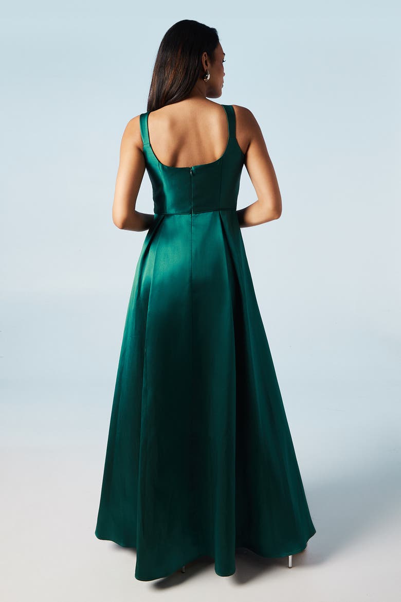 Scoop Neck Full Skirted Twill Maxi Dress, Alternate, color, Emerald