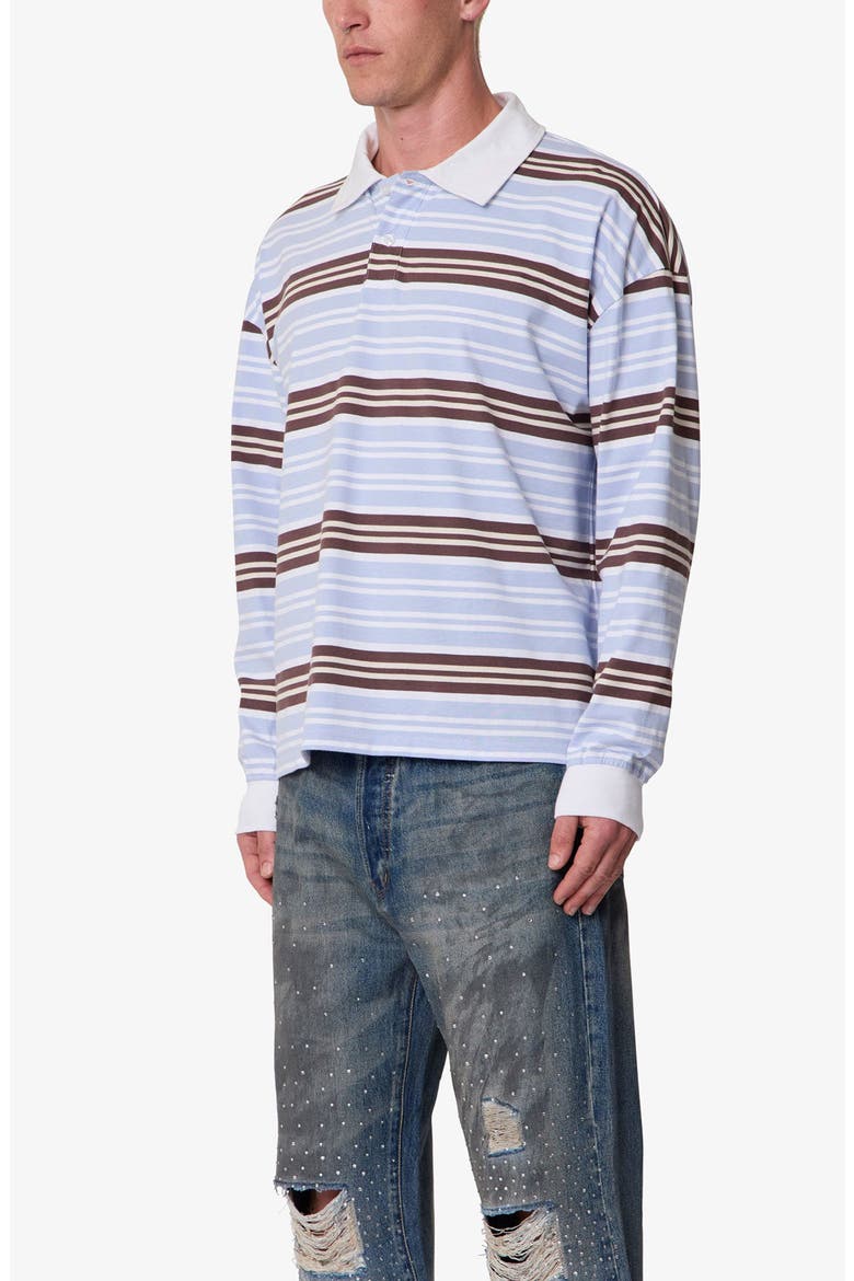 Striped Long Sleeve Polo Shirt, Alternate, color, BLUE/ BROWN MULTI
