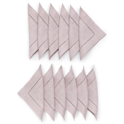 Linen Cocktail Napkins Set of 12, 6 x 6" - Classic Hemstitch