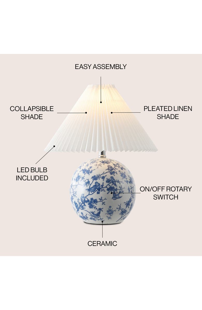 JONATHAN Y Shishen Cottage Classic Chinoiserie Ceramic Orb LED Table Lamp with Pleated Shade, Alternate, color, White/Blue