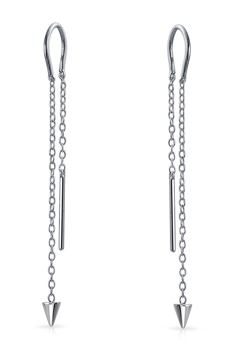 Sterling Silver Spike & Bar Front & Back Threader Earrings, Main, color, SILVER