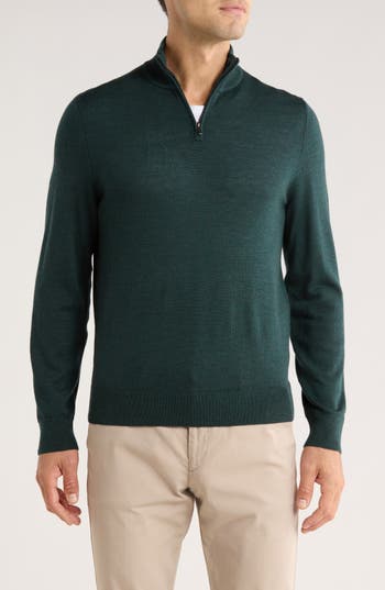 Nordstrom Washable Merino Wool Quarter Zip Sweater In Green