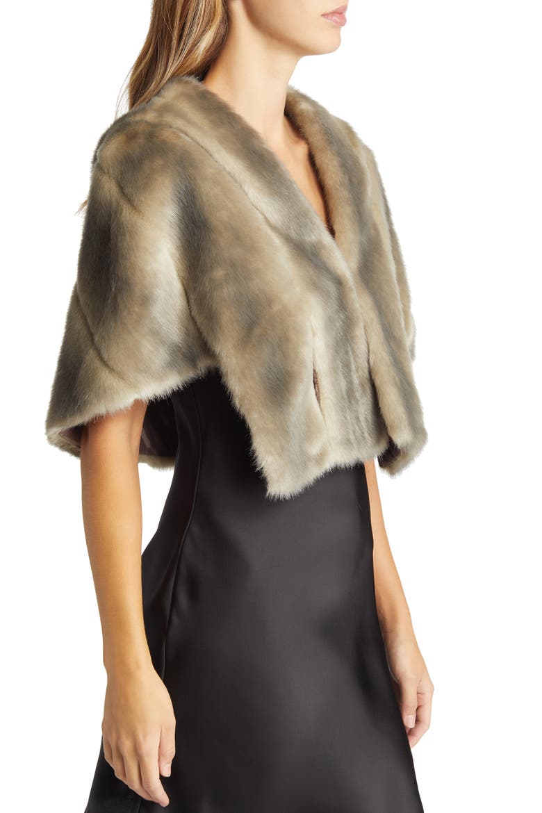 Faux Fur Capelet, Alternate, color, GREY