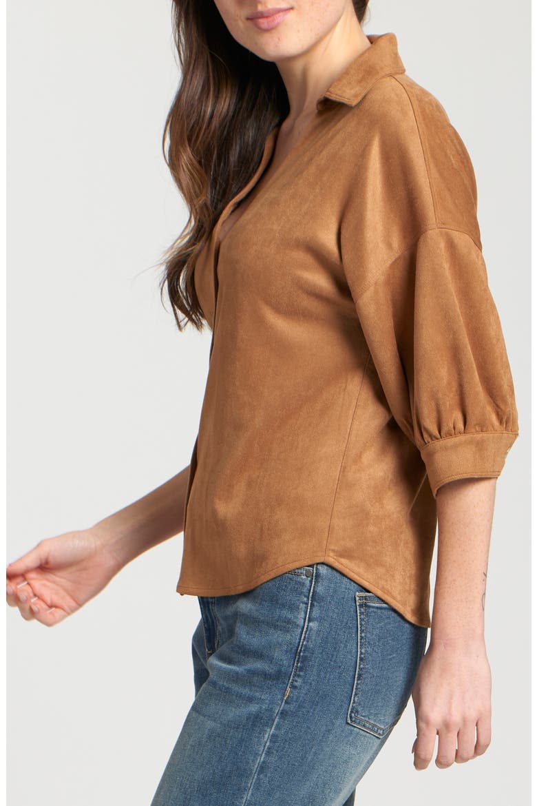 Faux Suede Button-Up Shirt, Alternate, color, CARAMEL