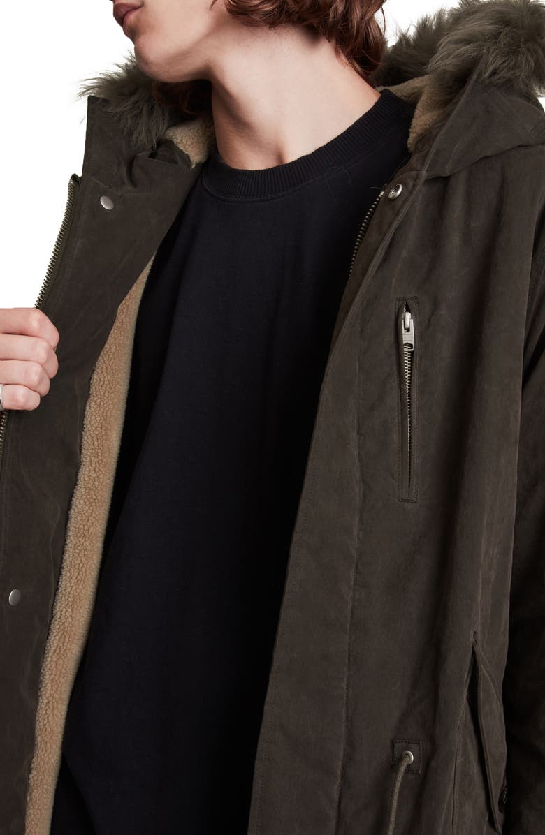 AllSaints Coln Fleece Lined Waxed Parka with Faux Fur Trim, Alternate, color, 