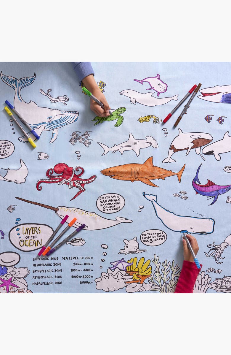 Eat Sleep Doodle Under the Sea Tablecloth, Alternate, color, Light Blue