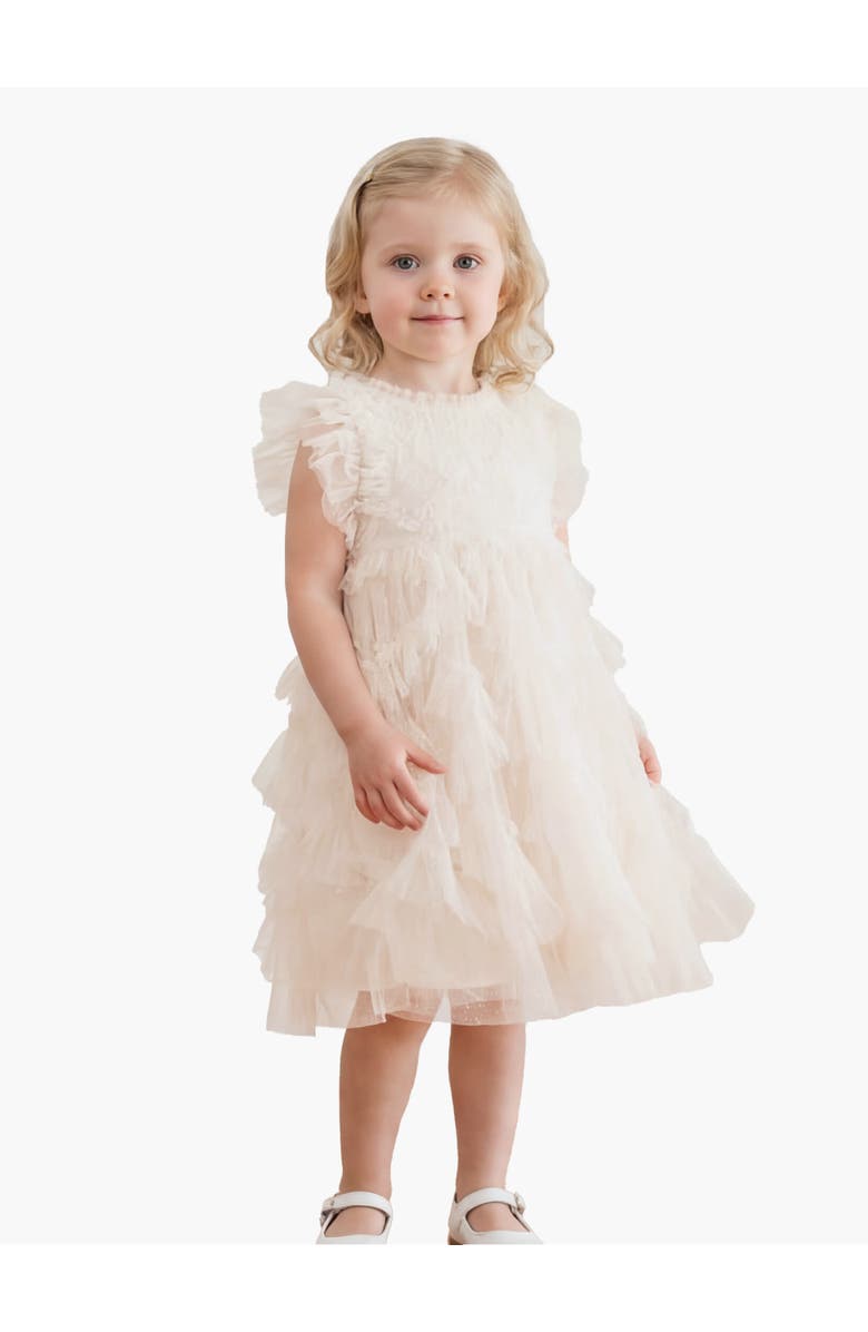 Needle & Thread Genevieve Embroidered Ruffle Baby Dress, Main, color, Cream
