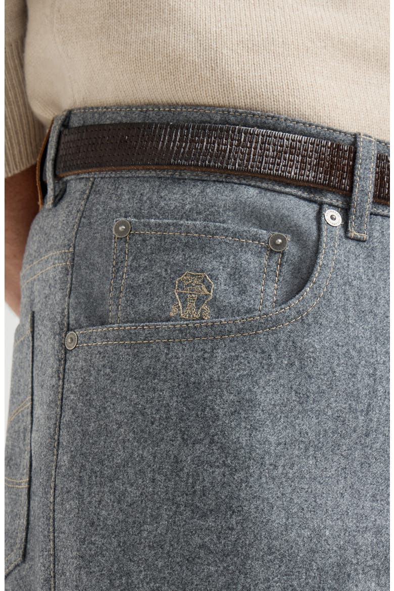 Virgin wool flannel five-pocket trousers, Alternate, color, Camel