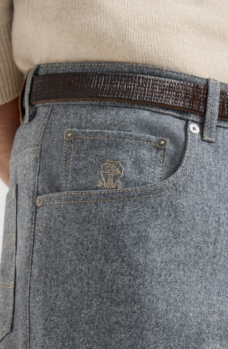 Brunello Cucinelli Virgin wool flannel five-pocket trousers, Alternate, color, Camel