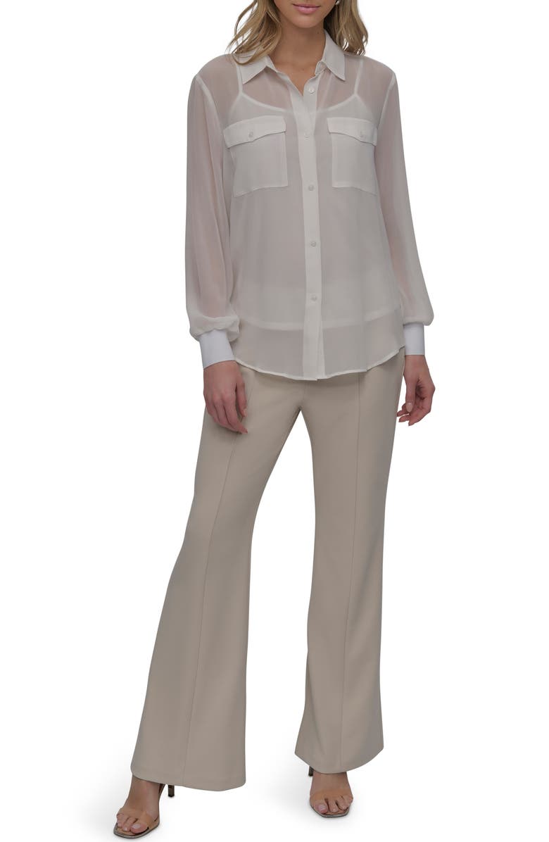 DKNY Chiffon Button-Up Shirt, Alternate, color, Ivory