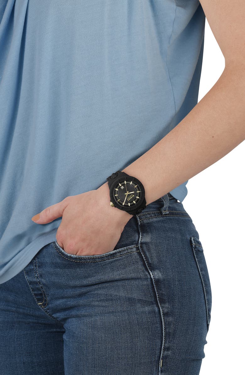 VERSUS Versace Women's Tokyo Pink Dial Silicone Strap Sport Watch, 42mm, Alternate, color, Black